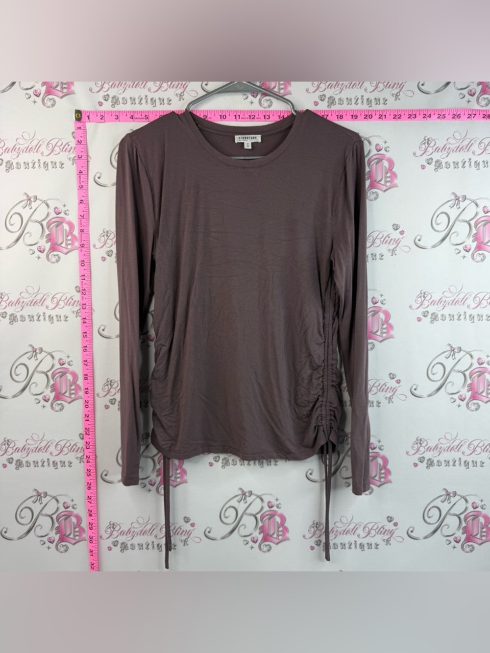 Reitmans shirt stretchy top purple mauve Long Sleeve Ruched Side Top - Mauve